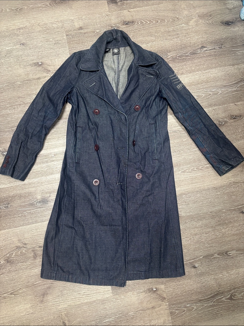 DKNY Jeans Dark Indigo Double-Breasted Women's Trench Coat